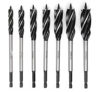 AGSYFFD Lot de 7 Forets à bois hélicoïdaux à tige hexagonale 4 flûtes Haute vitesse Avec guide pour percer du bois souple et dur du plastique du caoutchouc