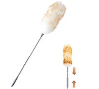 AGSYFFD Plumeau extensible en laine d'agneau avec tête pliable et manche télescopique, lavable de 140 cm de long, extensible pour plafonds hauts, stores, toiles d'araignée, ventilateurs et voitures