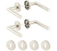 AGT : 2 garnitures de porte en inox - 4 poignées et 12 rosaces Inox