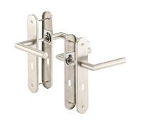 AGT 2 garnitures de porte en inox sur plaque, 4 poignées & 4 plaques