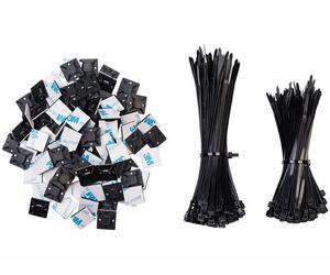 AGT 200 serre-câbles avec 100 supports autocollants - coloris noir