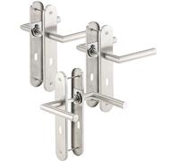 AGT 3 garnitures de porte en inox sur plaque: 6 poignées et 6 plaques