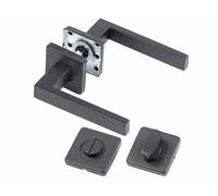 AGT : Garniture de porte de WC/salle de bains - 2 poignées noires sur rosaces G