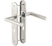 AGT Garniture de porte en inox – 2 poignées et 2 plaques – double pêne, verrou rotatif