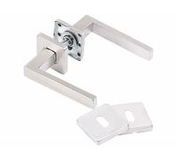 AGT Garniture de porte en inox, 2 poignées sur rosaces carrées