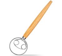 Agttete Fouet à pâte danois de style hollandais avec crochet à pâte en acier inoxydable et poignée en bois pour la fabrication de pain au levain, outils et fournitures, fouet à pain 33 cm