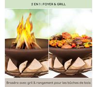 Aguilera braséro avec barbecue Ø 65 cm rangement pour bois acier