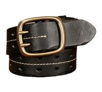 AGUTALITHIC Ceinture 2 Trous Coutures Sangle En Cuir De Vachette Boucle Ardillon à Double En Laiton Massif Largeur 3,8cm Pour Homme Et Femme(105cm/41, Black)