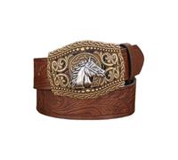 AGUTALITHIC Ceinture à Bouton-Pression Fleur en Relief Sangle De Taille en Cuir Boucle avec Filigrane Gravé Carrée Western Tête De Cheval Creuse(120cm/47, Dark Brown)