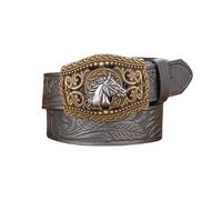 AGUTALITHIC Ceinture à Bouton-Pression Fleur en Relief Sangle De Taille en Cuir Boucle avec Filigrane Gravé Carrée Western Tête De Cheval Creuse(120cm/47, Gray)