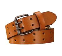 AGUTALITHIC Ceinture à Double Ardillon,Sangle De Taille en Cuir à 2 Trous pour Jeans, Boucle à 2 Ardillons 3,2cm De Large Ceinturon De Travail pour Hommes Et Femmes(120cm/47, Khaki)