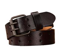 AGUTALITHIC Ceinture à Double Ardillon,Sangle De Taille en Cuir à 2 Trous pour Jeans, Boucle à 2 Ardillons 3,2cm De Large Ceinturon De Travail pour Hommes Et Femmes(130cm/51, Coffee)