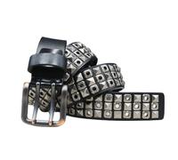 AGUTALITHIC Ceinture Cloutée à Double Ardillon pour Homme Et Femme Western Cowboy Cowgirl Sangle De Taille en Cuir avec Rivets Pyramidaux Creux(115cm/45, Black)