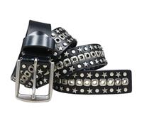 AGUTALITHIC Ceinture Cloutée à œillets Métal Punk Rock Rivet Creux Pentagramme Rond Sangle en Cuir Accessoires Gothiques pour Pantalon en Jean(125cm/49, Black)