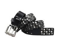 AGUTALITHIC Ceinture Cloutée à œillets pour Femme Et Homme Rivets Carrés à Quatre Mâchoires Sangle De Taille en Cuir avec Doubles Trous Et Boucle à Ardillon(115cm/45, Black)