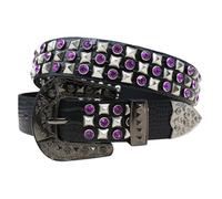 AGUTALITHIC Ceinture Cloutée à Motif Crocodile en Relief Strass Brillant Rivets Carrés à Quatre Griffes Sangle De Taille Western pour Homme Et Femme(105cm/41, Purple)