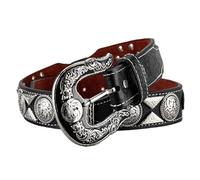 AGUTALITHIC Ceinture Cloutée Rivet Ovale Cheval De Rodéo Western Sangle De Taille en Cuir Cousue Fleurs en Relief Boucle Tête De Cheval De Rodéo Cowboy(110cm/43, E02)