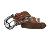 AGUTALITHIC Ceinture Cloutée Rivet Ovale Cheval De Rodéo Western Sangle De Taille en Cuir Cousue Fleurs en Relief Boucle Tête De Cheval De Rodéo Cowboy(110cm/43, E01)