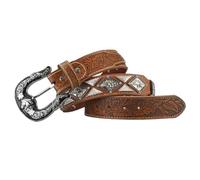 AGUTALITHIC Ceinture Cloutée Rivet Ovale Cheval De Rodéo Western Sangle De Taille en Cuir Cousue Fleurs en Relief Boucle Tête De Cheval De Rodéo Cowboy(110cm/43, A03)