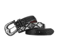 AGUTALITHIC Ceinture Cloutée Rivet Ovale Cheval De Rodéo Western Sangle De Taille en Cuir Cousue Fleurs en Relief Boucle Tête De Cheval De Rodéo Cowboy(110cm/43, D01)