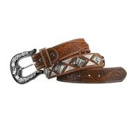AGUTALITHIC Ceinture Cloutée Rivet Ovale Cheval De Rodéo Western Sangle De Taille en Cuir Cousue Fleurs en Relief Boucle Tête De Cheval De Rodéo Cowboy(110cm/43, B03)