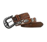 AGUTALITHIC Ceinture Cloutée Rivet Ovale Cheval De Rodéo Western Sangle De Taille en Cuir Cousue Fleurs en Relief Boucle Tête De Cheval De Rodéo Cowboy(110cm/43, B02)