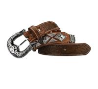 AGUTALITHIC Ceinture Cloutée Rivet Ovale Cheval De Rodéo Western Sangle De Taille en Cuir Cousue Fleurs en Relief Boucle Tête De Cheval De Rodéo Cowboy(110cm/43, D02)