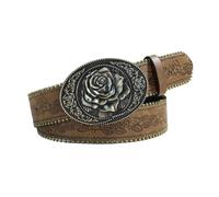 AGUTALITHIC Ceinture Cloutée Western pour Femme Sangle De Taille en Relief Faite Main Boucle Ovale Fantaisie Rose Gravée Bordure en Corde(110cm/43, B)