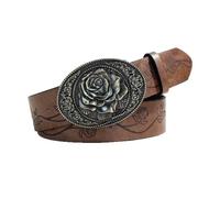 AGUTALITHIC Ceinture Cloutée Western pour Femme Sangle De Taille en Relief Faite Main Boucle Ovale Fantaisie Rose Gravée Bordure en Corde(110cm/43, A)