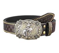AGUTALITHIC Ceinture Cloutée Western pour Hommes/Femmes Fleur Imprimé Embossé Ceinturon en Cuir avec Boucle De Rodéo De Cowboy Gravée, 38mm De Large(115cm/45, Brown)