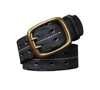 AGUTALITHIC Ceinture Cousue Homme Femme Ceinture Vintage Vieillie Cuir Véritable Pleine Fleur Robuste Boucle à Double Ardillon, Sangle à 2 Trous(110cm/43, Black)