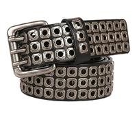 AGUTALITHIC Ceinture Creuse Cloutée À 3 Rangs Extra Longue 105-150cm Punk Rock Goth Hip Hop Rivet Courroie en Cuir Véritable,3.8cm De Large(130cm/51, Black)