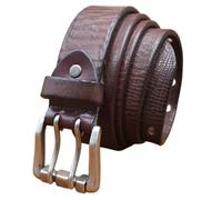 AGUTALITHIC Ceinture Cuir Gaufré Pleine Fleur Très Résistant pour Homme Et Femme Boucle à Double Ardillon Motif Crocodile Ceinturon Vintage(105cm/41, Coffee)