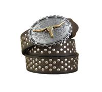 AGUTALITHIC Ceinture Cuir Gaufré Western Cowboy Cowgirl Boucle Florale Gravée Sangle De Taille Cloutée pour Hommes Et Femmes(120cm/47, A)