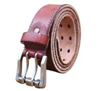 AGUTALITHIC Ceinture De Travail pour Homme Cuir Pleine Fleur Très Résistant Aspect Vieilli Ceinturon Boucle à Double Ardillon, Sangle De Taille à 2 Trous(130cm/51, Reddish Brown)