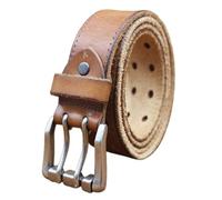 AGUTALITHIC Ceinture De Travail pour Homme Cuir Pleine Fleur Très Résistant Aspect Vieilli Ceinturon Boucle à Double Ardillon, Sangle De Taille à 2 Trous(120cm/47, Brown)