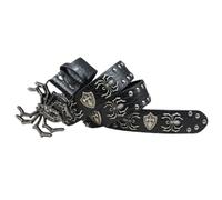AGUTALITHIC Ceinture en Cuir Cloutée Et Gaufrée Bouclier Et Rivet Araignée Sangle De Taille Motif Crocodile Sculpté Boucle Araignée en Strass(115cm/45, Black)