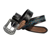 AGUTALITHIC Ceinture en Cuir De Vachette Fait Main Cousue Broderie Florale Aigle en Vol Motifs Tissés Sangle De Taille Gaufrée pour Femmes Et Hommes(120cm/47, Black)