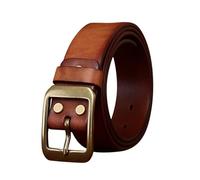 AGUTALITHIC Ceinture en Cuir De Vachette Faite à La Main pour Homme Et Femme,Ceinturon Vintage De 3,8cm De Large Résistant Laiton Massif Boucle à Ardillon Unique(125cm/49, Brown)