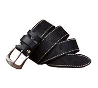 AGUTALITHIC Ceinture En Cuir De Vachette Véritable Couturée Boucle Argentée Antique Vintage épaisseur 5,5mm Sangle Embossée Motif Gestuel(105cm/41, Black)