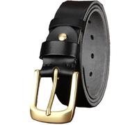 AGUTALITHIC Ceinture En Cuir De Vachette Vintage Lavage Sangle En Daim Résistante Boucle En Laiton Massif Idéale Avec Jean Ou Pantalon Décontracté(130cm/51, Black)
