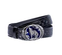 AGUTALITHIC Ceinture en Cuir PU Motif Embossé pour Homme Et Femme Sangle De Taille à Boucle Gravée Vintage Western Cowboy 3D Loup Sauvage Hurlant(105cm/41, Black)