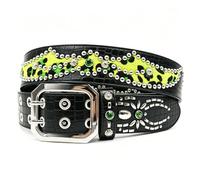 AGUTALITHIC Ceinture En Fausse Fourrure Imprimé Léopard Patchwork Sangle En Cuir De Vachette Surpiquée Strass Boucle à Double Ardillon(125cm/49, Black-B)