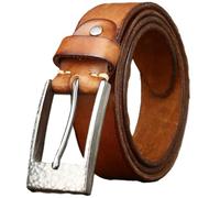 AGUTALITHIC Ceinture épaisse En Cuir Pleine Fleur Largeur 3,8cm Sangle De Taille Robuste Boucle En Acier Inoxydable Haute Dureté Embossée(105cm/41, Brown)