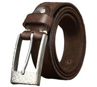 AGUTALITHIC Ceinture épaisse En Cuir Pleine Fleur Largeur 3,8cm Sangle De Taille Robuste Boucle En Acier Inoxydable Haute Dureté Embossée(130cm/51, Coffee)