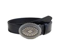 AGUTALITHIC Ceinture Femme en Relief Motif Crocodile Sangle De Taille Cousue Argent Antique Boucle Ovale avec Gravure Fleurs Western(105cm/41, Black)