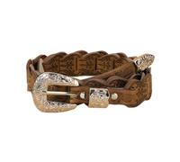 AGUTALITHIC Ceinture Fine en Cuir Gaufré Tresse pour Femme Et Homme Tissé Décontracté Sangle De Taille avec Boucle Western Argentée à Motif Floral(90cm/35, Brown)
