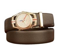 AGUTALITHIC Ceinture Gaufrée pour Hommes Sangle À Cliquet Micro-Réglable 35mm De Large avec Montre Automatique À Diamant Boucle Dorée avec Strass(130cm/51, Brown)