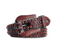 AGUTALITHIC Ceinture Strass Homme Femme Cowboy Cowgirl Western Paillettes Cristal Brillantes Sangle De Taille Cloutée avec Rivet Tête De Mort Sculptée(115cm/45, Black-Red-A)
