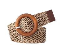 AGUTALITHIC Ceinture Tressée en Paille pour Femmes Ceinturon pour Les Tenues Décontractées Et Robes 3.5cm De Large Ceinture en Rotin pour Filles avec Boucle Ronde en Bois(105cm/waist:34"~36", Brown)